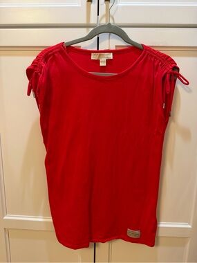 Michael Kors Red Ruched Shoulder Tank